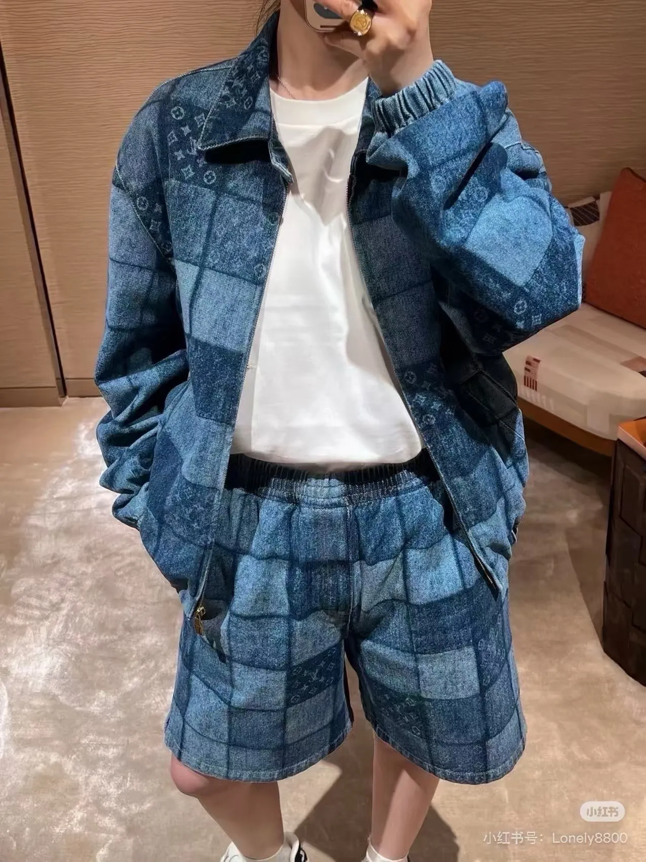 Louis Vuitton/Louis Vuitton burnt letter checkerboard denim jacket